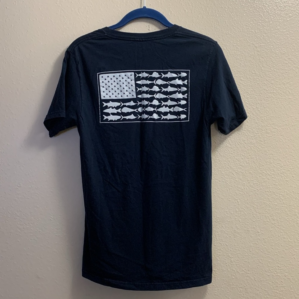 Columbia PFG Americana Saltwater Fish Flag T-Shirt Men’s Small Blue White